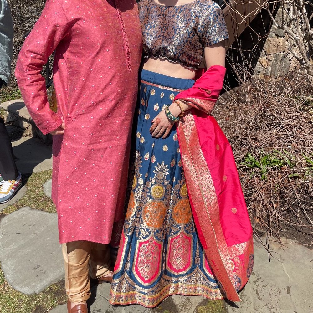 Pink, Navy, and Gold Lehenga Indian attire for wedding